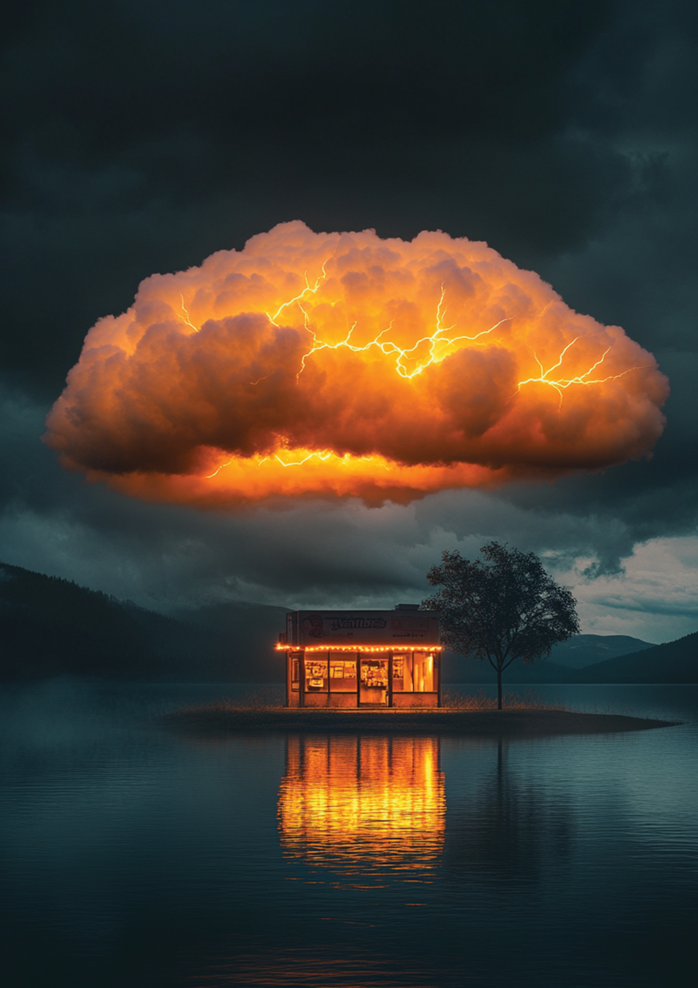 Orange Lightning Cloud metal poster artwork